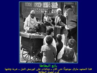 ‫بائع البطاطا‬
‫هذا المشهد مازال موجودا حتى الن .. وبالذات على كورنيش النيل .. عربة وعليها‬
                             ‫فرن لشو ى البطاطا‬
 