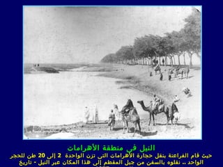 ‫النيل فى منطقة الهرامات‬
‫حيث قام الفراعنة بنقل حجارة الهرامات الت ى تزن الواحدة 2 إلى 02 طن للحجر‬
  ‫الواحد .. نقلوه بالسفن من جبل المقطم إلى هذا المكان عبر النيل - ت ا ريخ‬
 