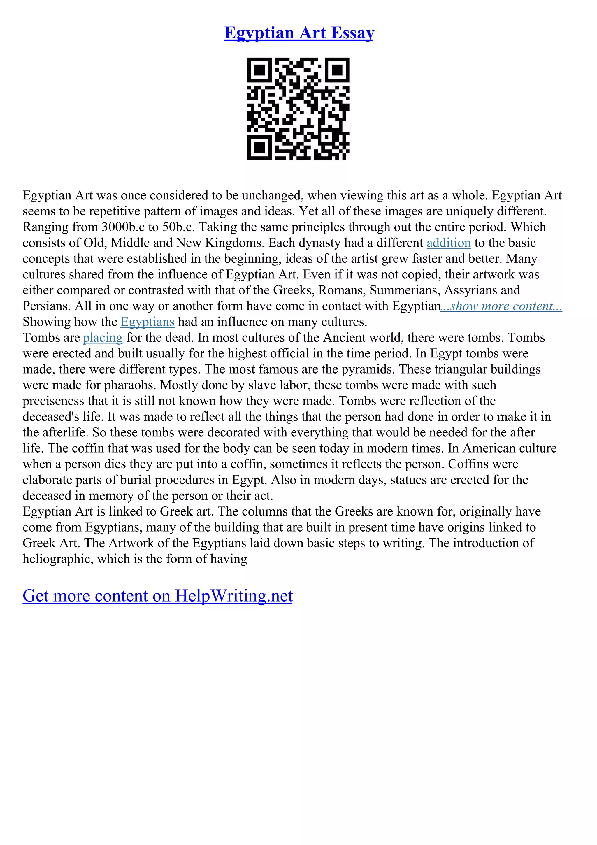 Egyptian Art Essay PDF