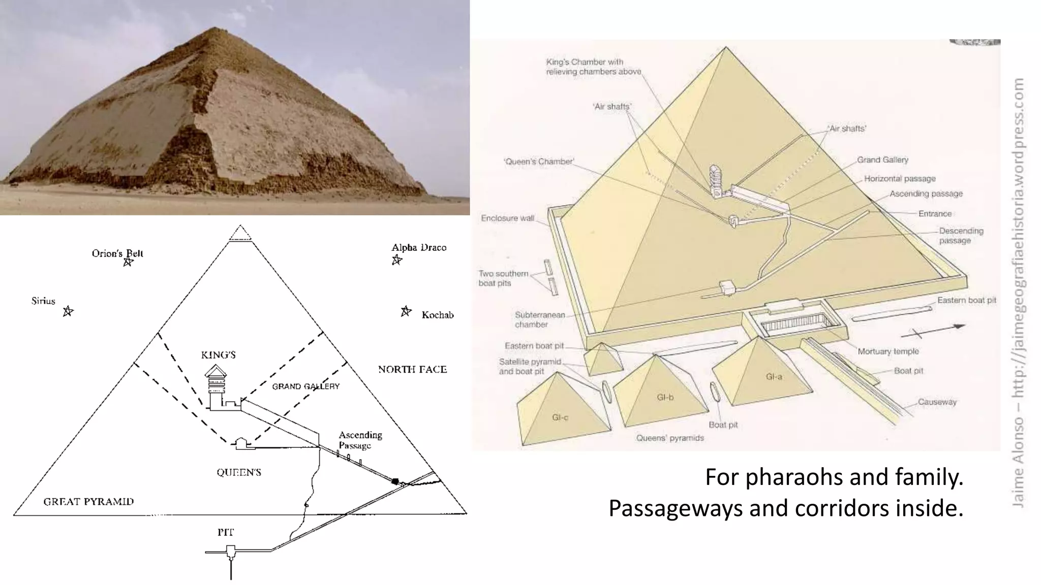 For pharaohs and family.
Passageways and corridors inside.