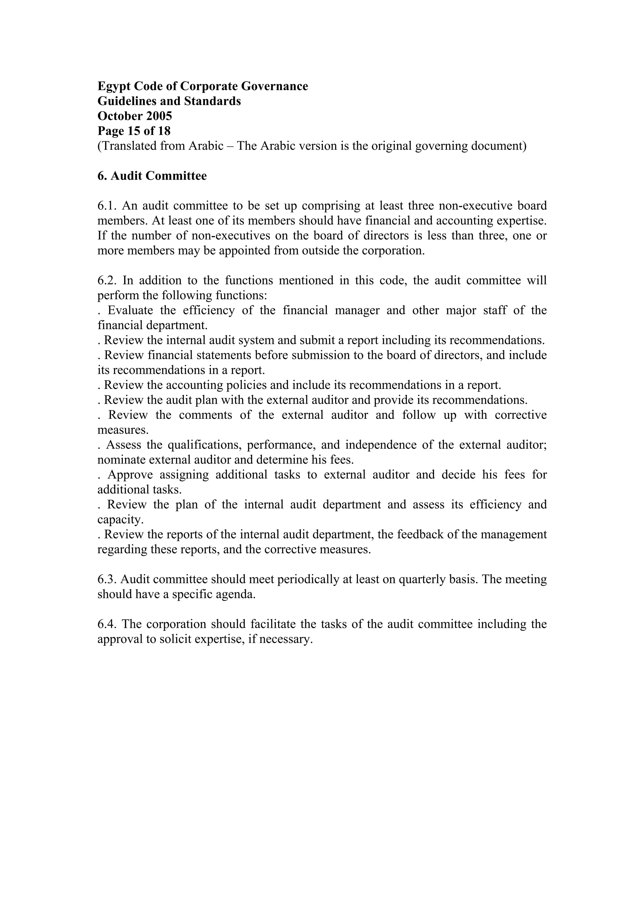 Egyptian code of corporate governance | PDF