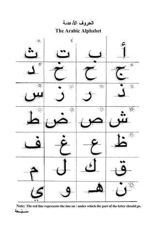 L
A
&

* * * Lid&
The Arabic Alphabet
Note: The red line represents the iine on / under which the part of the letter should go.
 