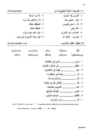 Form questions d J &i && ( Y )
'54.,Ji p,^A
Put the suitable verb J*ill^aa.(Y)
Note: With the 1" pcrion, the ' is sometimes deleted sufficed by the fafHa onlywhen a long
~ w c l
is following. Example: Ã
‘
Ã
‘
Ã
‘ $+
 