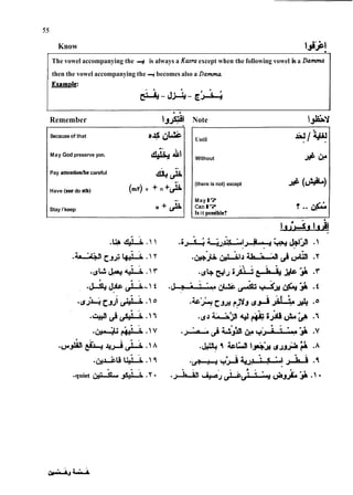 Know .Af-1
r
.
The vowel accompanying the 4 is always a Kasra except when the following vowel is a Damma
1 then the vowel accompanying the Ã‘ becomes also a Damma.
Remember dB
Note ^
Becauseof that iJ$ ~~
May God preserve yon. A
Pay attentionhe careful 4s
Have (me do sth) (mil) v + n +&
Stay 1keep
Until
Without &c^
(there is not) except J^ (
a
)
MayI?
CanI?
b it nossible?
 