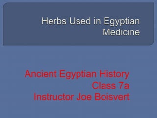 Herbs Used in Egyptian Medicine Ancient Egyptian History Class 7a Instructor Joe Boisvert 