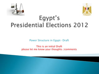 Power Structure in Egypt– Draft

            This is an initial Draft
please let me know your thoughts /comments
 