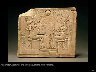 Akhenaton, Nefertiti, and three daughters, from Amarna.
