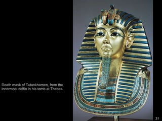 Death mask of Tutankhamen, from the innermost coffin in his tomb at Thebes.