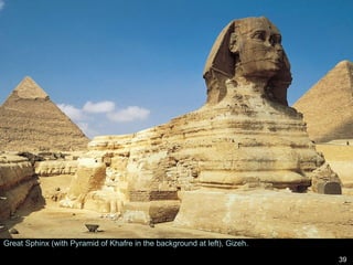Great Sphinx (with Pyramid of Khafre in the background at left), Gizeh.