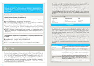 Therefore, the Egyptian Parliament ratified the Personal Data Protection Law in early 2020. The
Law promotes the security of personal data, which is being processed and stored online. It also
sets a legal framework to regulate data transmission with other countries.
Each new wave of data represents major opportunities for any country to become a world leader
in this area. In this regard, Egypt should be able to move forward in implementing its own data
strategy with principles that suit its local environment, while ensuring relevance to global practices
such that Egypt can have a leading role on the matter through a solid international presence.
In addition, having an effective data strategy means having the right type of data, at the right time,
accessible to the right people via the right channels, while being governed and protected in the
right way.
10.1.2 Responsible/Ethical AI Policies
Despite the undeniable benefits of AI, its misuse can potentially cause harm to individuals or
communities. The existence of policies, regulations, and legislations to mitigate potential misuse
whether ethical, legal, or socio-economic, can promote and enable the widespread adoption of
AI solutions. Raising awareness as to what responsible AI and ethical AI is, could also serve as a
powerful enabler.
10.2 Data
The volume of data produced in the world is growing rapidly, from 33 zettabytes in 2018 to an
expected 175 zettabytes in 2025. Furthermore, the way in which data is stored and processed will
change dramatically over the coming 5 years. Today 80% of the processing and analysis of data takes
place in data centers and centralized computing facilities, and 20% in smart connected objects, such
as cars, home appliances or manufacturing robots, and in computing facilities close to the user
(‘edge computing’). By 2025 these proportions are likely to be inverted.
Data will reshape the way we produce, consume and live. Benefits will be felt in every single aspect
of our lives, ranging from more conscious energy consumption and product, material and food
traceability, to healthier lives and better healthcare.
Classification Description
Top Secret
Disclosure of top-secret data would cause severe damage to national
security.
Secret
Disclosure of secret data would cause serious damage to national
security. This data is considered less sensitive than data classified as
top secret.
Confidential
Confidential data is usually data that is exempt from disclosure under
laws such as the Freedom of Information Act but is not classified as
national security data.
Sensitive But Unclassified
(SBU)
SBU data is data that is not considered vital to national security, but
its disclosure would do some harm. Many agencies classify data
they collect from citizens as SBU. In Canada, the SBU classification is
referred to as protected (A, B, C).
Unclassified Unclassified is data that has no classification or is not sensitive.
Table 3: Data Classification Example
47 48
Towards this end, the following steps should be taken:
Develop a dedicated track within NCAI for AI ethics to:
Advise the government on the ethical and legal use of AI and data and related ethical, legal, policy,
and governance issues.
Identify ethical problems that can arise with the use of AI in Egypt.
Put in place guidelines for Responsible and Ethical AI to be used as a reference for AI practitioners
and companies in Egypt (the “Egyptian Charter for Responsible AI”).
Communicate and coordinate with appropriate government bodies to issue legislations and
regulations when and where needed. For example, building on the recently ratified Personal Data
Protection Law and expanding into areas of data anonymization, Intellectual Property Rights (IPR)
and patent law.
Educate AI practitioners as much as possible on the ethics of AI. This can be promoted through
ensuring that universities that grant AI degrees have a course on ethics in technology/AI as part of
their curriculum.
The following points list major Key Performance Indicators (KPIs) for ensuring Responsible/Ethical
AI in Egypt:
The establishment of a dedicated track within NCAI for AI Ethics.
Publish guidelines for Responsible and Ethical development of AI.
A set of rules and regulations for responsible AI use.
Ethics in AI/technology courses being offered in universities as part of computing degrees.
Data Types
Sources
Frequency
Collection mechanisms
Collection
Storage
Protection
Curation (maintenance, quality, updates)
Management
Analysis
Access/ Availability
Monetization
Use
GOVERNANCE
10.2.1 Elements of a Data Strategy
Figure 21: Elements of a Data Strategy
One of the main elements of a data strategy is “Data Classification”. Data classification allows
governments and private sectors to categorize information according to its sensitivity and thus
deploy suitable and effective security measures, while maximizing the benefit from this data. More
sensitive data, such as human resources or customer information, can be classified in a way that
shows that disclosure has a higher risk. Information data, such as those used for marketing, would
be classified at a lower risk.
Data classified at a higher risk can create security and access requirements that do not exist for
lower risks, which might not require much protection altogether. Government classification of data
is something created out of policy for maintaining national security or the privacy of citizen data.
Military and intelligence organizations set their classifications on the ramifications of disclosure
of the data. Civilian agencies also look to prevent unauthorized disclosure, but they also have to
consider the integrity of the data.
The following table lists examples of data classification categories and descriptions used in some
countries.
 