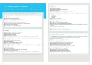 13.3 Strategy Execution Effectiveness
This is where we monitor the Strategy execution effectiveness in creating the change and enabling AI
adoption. As mentioned, a dedicated Center of Excellence (CoE) will be assigned to introduce, build,
consult and manage AI adoption throughout the Nation, based on the EPE model, The Explore, Plan,
and Execute.
The main Key Performance Indicators for Explore, Plan and Execute are as follows:
13.3.1 Explore
Total themes scored (quarterly, yearly)
Total themes passed to “Plan” (quarterly, yearly)
Total themes adopted (yearly)
Total number of committees formed (quarterly, yearly)
Profile of contributors (individuals and entities) in the committees
Use cases and projects discussed
Alignment of scoped projects with strategy
13.3.2 Plan
Total number of Proof of Value delivered (POV)
Total number of POV passed to “Execute”
Total number of POV adopted
Number of projects in pipeline
Total number of generalized models (example: Arabic NLP, or pipeline defect recognition)
Total number of scalable models passed to “Execute” (example: mappable predictive algorithms,
or data synthesizers)
Total potential impact documents crafted
Total funding approved
Data size acquired to enable different usecases
Usecase alignment with overall strategy
Advantageous to Egypt use cases (for example: use cases that are only relevant to Egypt due to
locality of datasets)
Data quality acquired
Plan contributor profiles
Academic/ white papers published from “Plan” operations
Contribution to AI readiness index
Engagement of the global AI communities and Egyptian representation in global AI events
13.3.3 Execute
Total projects onboarded
Total projects deployed and operationalized
Total projects adopted
Total number of generalized/ scalable AI model currently in use
Total impact (additional income, cost savings due to increased efficiency, preventative fraud, theft,
time effectiveness..etc)
per project
per industry
per GDP
Average time-to-adoption
Total governmental entities AI enabled
Total spend to payback
Number of third parties engaged in execution
Establishment of data driven governments and entities
Network contributors (those who contribute with their data, to improve prediction accuracy per
industry)
Academic/ white papers published
Total cost efficiency in implementation
News and media mentions of “Execute” use cases
13.3.4 Talent & Caliber Enablement
The strategy also focuses on enabling engineering calibers through different educational initiatives.
The following is critical to ensure the strategy has right direction and execution:
Number of courses sponsored
Diversity of courses, technical and soft skills
Number of applicants to graduates (yearly)
Total number of graduates hired after the program (yearly)
Average graduate turnover post hire (quarterly, yearly)
Total number of graduates hired in target industries
Graduates career progression (1,3 and 5 years) post-graduation
Use cases graduates are working on post hiring
Position/ title graduates hold after graduation
Average salary for graduates post-graduation
Total graduates hired for non-Egyptian companies
Total number of international AI content partnerships
69 70
 