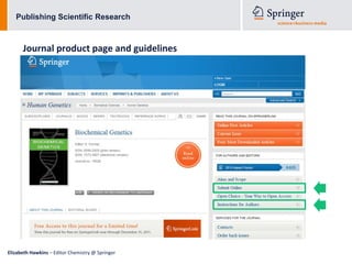 Publishing Scientific Research



      Journal product page and guidelines




Elizabeth Hawkins – Editor Chemistry @ Springer
 