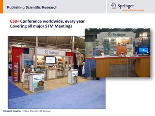 Publishing Scientific Research



      650+ Conference worldwide, every year
      Covering all major STM Meetings




Elizabeth Hawkins – Editor Chemistry @ Springer
 