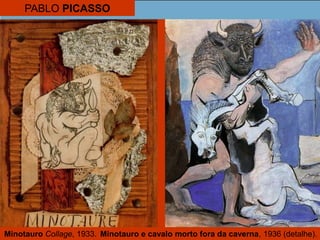 PABLO PICASSO
Minotauro Collage, 1933. Minotauro e cavalo morto fora da caverna, 1936 (detalhe).
 