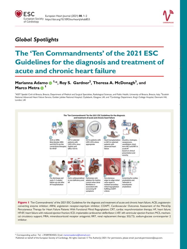 The ‘Ten Commandments’ of the 2021 ESC Guidelines for the diagnosis and treatment of acute and