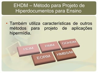 EHDM – Método para Projeto de Hiperdocumentos para Ensino  Também utiliza características de outros métodos para projeto de aplicações hipermídia. 