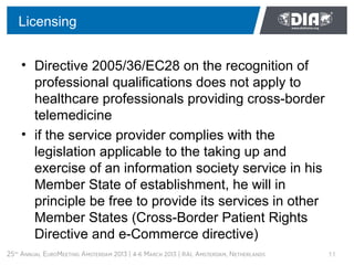 Licensing


• Directive 2005/36/EC28 on the recognition of
  professional qualifications does not apply to
  healthcare pr...