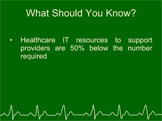 What Should You Know? Healthcare IT resources to support providers are 50% below the number required 
