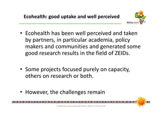 Ecohealth initiatives in Southeast Asia and perspectives of linkages with Africa