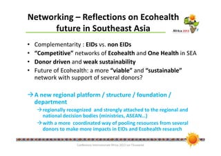Ecohealth initiatives in Southeast Asia and perspectives of linkages with Africa