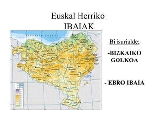 Euskal Herriko  IBAIAK Bi isurialde: -BIZKAIKO GOLKOA - EBRO IBAIA 
