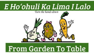 E Ho‘ohuli Ka Lima I LaloTurn the hands down
From Garden To Table
 