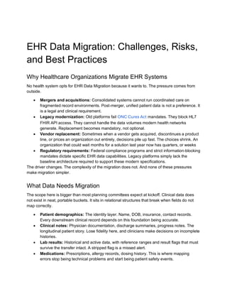 EHR Data Migration: Challenges, Risks, and Best Practices | PDF