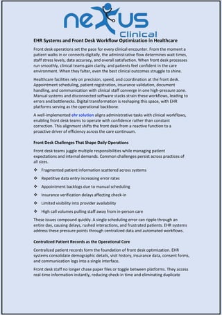 EHR Systems and Front Desk Workflow Optimization in Healthcare | PDF