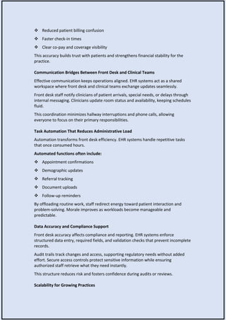 EHR Systems and Front Desk Workflow Optimization in Healthcare | PDF