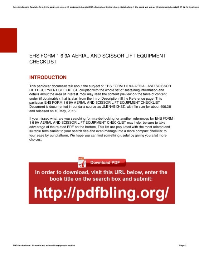 Ehs form169aaerialandscissorliftequipmentchecklist