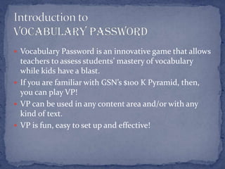 Targeted Reading Skills:	- Formulate questions to be answered by reading     	text	- Recognize effects of one’s own point of view in 	interpreting texts	- Identify multiple levels of meanings	The strategy teaches students to ask insightful questions which will generate reflection and aid in discussion and/or writing.II.  Questions Only