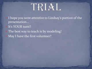 How can I differentiate it?	- Distribute random questions to groups to answer and give their rationale 	- Compile list of questions and let students select 3 – 4 to answer for homework; quiz	- Use list of questions as writing prompts	- Students choose a question to answer for a writing assignment II.  Questions Only