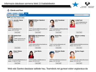 Informazio datubase sormena Web 2.0 baliabideekin 
Web edo Sareko datubase adibide hau, Teamdesk.net guneari esker argitaratua da 
 