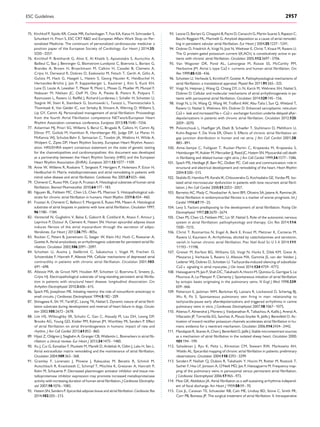 75. Kirchhof P, Sipido KR, Cowie MR, Eschenhagen T, Fox KA, Katus H, Schroeder S,
Schunkert H, Priori S, ESC CRT R&D and European Affairs Work Shop on Per-
sonalized Medicine. The continuum of personalized cardiovascular medicine: a
position paper of the European Society of Cardiology. Eur Heart J 2014;35:
3250–3257.
76. Kirchhof P, Breithardt G, Aliot E, Al Khatib S, Apostolakis S, Auricchio A,
Bailleul C, Bax J, Benninger G, Blomstrom-Lundqvist C, Boersma L, Boriani G,
Brandes A, Brown H, Brueckmann M, Calkins H, Casadei B, Clemens A,
Crijns H, Derwand R, Dobrev D, Ezekowitz M, Fetsch T, Gerth A, Gillis A,
Gulizia M, Hack G, Haegeli L, Hatem S, Georg Hausler K, Heidbuchel H,
Hernandez-Brichis J, Jais P, Kappenberger L, Kautzner J, Kim S, Kuck KH,
Lane D, Leute A, Lewalter T, Meyer R, Mont L, Moses G, Mueller M, Munzel F,
Nabauer M, Nielsen JC, Oeff M, Oto A, Pieske B, Pisters R, Potpara T,
Rasmussen L, Ravens U, Reiffel J, Richard-Lordereau I, Schafer H, Schotten U,
Stegink W, Stein K, Steinbeck G, Szumowski L, Tavazzi L, Themistoclakis S,
Thomitzek K, Van Gelder IC, von Stritzky B, Vincent A, Werring D, Willems S,
Lip GY, Camm AJ. Personalized management of atrial ﬁbrillation: Proceedings
from the fourth Atrial Fibrillation competence NETwork/European Heart
Rhythm Association consensus conference. Europace 2013;15:1540–1556.
77. Ackerman MJ, Priori SG, Willems S, Berul C, Brugada R, Calkins H, Camm AJ,
Ellinor PT, Gollob M, Hamilton R, Hershberger RE, Judge DP, Le Marec H,
McKenna WJ, Schulze-Bahr E, Semsarian C, Towbin JA, Watkins H, Wilde A,
Wolpert C, Zipes DP, Heart Rhythm Society, European Heart Rhythm Associ-
ation. HRS/EHRA expert consensus statement on the state of genetic testing
for the channelopathies and cardiomyopathies: this document was developed
as a partnership between the Heart Rhythm Society (HRS) and the European
Heart Rhythm Association (EHRA). Europace 2011;13:1077–1109.
78. Anne W, Willems R, Roskams T, Sergeant P, Herijgers P, Holemans P, Ector H,
Heidbuchel H. Matrix metalloproteinases and atrial remodeling in patients with
mitral valve disease and atrial ﬁbrillation. Cardiovasc Res 2005;67:655–666.
79. Chimenti C, Russo MA, Carpi A, Frustaci A. Histological substrate of human atrial
ﬁbrillation. Biomed Pharmacother 2010;64:177–183.
80. Nguyen BL, Fishbein MC, Chen LS, Chen PS, Masroor S. Histopathological sub-
strate for chronic atrial ﬁbrillation in humans. Heart Rhythm 2009;6:454–460.
81. Frustaci A, Chimenti C, Bellocci F, Morgante E, Russo MA, Maseri A. Histological
substrate of atrial biopsies in patients with lone atrial ﬁbrillation. Circulation 1997;
96:1180–1184.
82. Venteclef N, Guglielmi V, Balse E, Gaborit B, Cotillard A, Atassi F, Amour J,
Leprince P, Dutour A, Clement K, Hatem SN. Human epicardial adipose tissue
induces ﬁbrosis of the atrial myocardium through the secretion of adipo-
ﬁbrokines. Eur Heart J 2013;36:795–805a.
83. Rocken C, Peters B, Juenemann G, Saeger W, Klein HU, Huth C, Roessner A,
Goette A. Atrial amyloidosis: an arrhythmogenic substrate for persistent atrial ﬁb-
rillation. Circulation 2002;106:2091–2097.
84. Schotten U, Ausma J, Stellbrink C, Sabatschus I, Vogel M, Frechen D,
Schoendube F, Hanrath P, Allessie MA. Cellular mechanisms of depressed atrial
contractility in patients with chronic atrial ﬁbrillation. Circulation 2001;103:
691–698.
85. Allessie MA, de Groot NM, Houben RP, Schotten U, Boersma E, Smeets JL,
Crijns HJ. Electropathological substrate of long-standing persistent atrial ﬁbrilla-
tion in patients with structural heart disease: longitudinal dissociation. Circ
Arrhythm Electrophysiol 2010;3:606–615.
86. Spach MS, Josephson ME. Initiating reentry: the role of nonuniform anisotropy in
small circuits. J Cardiovasc Electrophysiol 1994;5:182–209.
87. Shinagawa K, Shi YF, Tardif JC, Leung TK, Nattel S. Dynamic nature of atrial ﬁbril-
lation substrate during development and reversal of heart failure in dogs. Circula-
tion 2002;105:2672–2678.
88. Lim HS, Willoughby SR, Schultz C, Gan C, Alasady M, Lau DH, Leong DP,
Brooks AG, Young GD, Kistler PM, Kalman JM, Worthley MI, Sanders P. Effect
of atrial ﬁbrillation on atrial thrombogenesis in humans: impact of rate and
rhythm. J Am Coll Cardiol 2013;61:852–860.
89. Hijazi Z, Oldgren J, Siegbahn A, Granger CB, Wallentin L. Biomarkers in atrial ﬁb-
rillation: a clinical review. Eur Heart J 2013;34:1475–1480.
90. Xu J, Cui G, Esmailian F, Plunkett M, Marelli D, Ardehali A, Odim J, Laks H, Sen L.
Atrial extracellular matrix remodeling and the maintenance of atrial ﬁbrillation.
Circulation 2004;109:363–368.
91. Gramley F, Lorenzen J, Plisiene J, Rakauskas M, Benetis R, Schmid M,
Autschbach R, Knackstedt C, Schimpf T, Mischke K, Gressner A, Hanrath P,
Kelm M, Schauerte P. Decreased plasminogen activator inhibitor and tissue me-
talloproteinase inhibitor expression may promote increased metalloproteinase
activity with increasing duration of human atrial ﬁbrillation. J Cardiovasc Electrophy-
siol 2007;18:1076–1082.
92. Hatem SN, Sanders P. Epicardial adipose tissue and atrial ﬁbrillation. Cardiovasc Res
2014;102:205–213.
93. Leone O, Boriani G, Chiappini B, Pacini D, Cenacchi G, Martin Suarez S, Rapezzi C,
Bacchi Reggiani ML, Marinelli G. Amyloid deposition as a cause of atrial remodel-
ling in persistent valvular atrial ﬁbrillation. Eur Heart J 2004;25:1237–1241.
94. Dobrev D, Friedrich A, Voigt N, Jost N, Wettwer E, Christ T, Knaut M, Ravens U.
The G protein-gated potassium current I(K,ACh) is constitutively active in pa-
tients with chronic atrial ﬁbrillation. Circulation 2005;112:3697–3706.
95. Van Wagoner DR, Pond AL, Lamorgese M, Rossie SS, McCarthy PM,
Nerbonne JM. Atrial L-type Ca2+ currents and human atrial ﬁbrillation. Circ
Res 1999;85:428–436.
96. Schotten U, Verheule S, Kirchhof P, Goette A. Pathophysiological mechanisms of
atrial ﬁbrillation: a translational appraisal. Physiol Rev 2011;91:265–325.
97. Voigt N, Heijman J, Wang Q, Chiang DY, Li N, Karck M, Wehrens XH, Nattel S,
Dobrev D. Cellular and molecular mechanisms of atrial arrhythmogenesis in pa-
tients with paroxysmal atrial ﬁbrillation. Circulation 2014;129:145–156.
98. Voigt N, Li N, Wang Q, Wang W, Trafford AW, Abu-Taha I, Sun Q, Wieland T,
Ravens U, Nattel S, Wehrens XH, Dobrev D. Enhanced sarcoplasmic reticulum
Ca2+ leak and increased Na+-Ca2+ exchanger function underlie delayed after-
depolarizations in patients with chronic atrial ﬁbrillation. Circulation 2012;125:
2059–2070.
99. Polontchouk L, Haeﬂiger JA, Ebelt B, Schaefer T, Stuhlmann D, Mehlhorn U,
Kuhn-Regnier F, De Vivie ER, Dhein S. Effects of chronic atrial ﬁbrillation on
gap junction distribution in human and rat atria. J Am Coll Cardiol 2001;38:
883–891.
100. Aime-Sempe C, Folliguet T, Rucker-Martin C, Krajewska M, Krajewska S,
Heimburger M, Aubier M, Mercadier JJ, Reed JC, Hatem SN. Myocardial cell death
in ﬁbrillating and dilated human right atria. J Am Coll Cardiol 1999;34:1577–1586.
101. Spach MS, Heidlage JF, Barr RC, Dolber PC. Cell size and communication: role in
structural and electrical development and remodeling of the heart. Heart Rhythm
2004;1:500–515.
102. Skalidis EI, Hamilos MI, Karalis IK, Chlouverakis G, Kochiadakis GE, Vardas PE. Iso-
lated atrial microvascular dysfunction in patients with lone recurrent atrial ﬁbril-
lation. J Am Coll Cardiol 2008;51:2053–2057.
103. Barretto AC, Mady C, Nussbacher A, Ianni BM, Oliveira SA, Jatene A, Ramires JA.
Atrial ﬁbrillation in endomyocardial ﬁbrosis is a marker of worse prognosis. Int J
Cardiol 1998;67:19–25.
104. Levy S. Factors predisposing to the development of atrial ﬁbrillation. Pacing Clin
Electrophysiol 1997;20:2670–2674.
105. Chen PS, Chen LS, Fishbein MC, Lin SF, Nattel S. Role of the autonomic nervous
system in atrial ﬁbrillation: pathophysiology and therapy. Circ Res 2014;114:
1500–1515.
106. Christ T, Rozmaritsa N, Engel A, Berk E, Knaut M, Metzner K, Canteras M,
Ravens U, Kaumann A. Arrhythmias, elicited by catecholamines and serotonin,
vanish in human chronic atrial ﬁbrillation. Proc Natl Acad Sci U S A 2014;111:
11193–11198.
107. Greiser M, Kerfant BG, Williams GS, Voigt N, Harks E, Dibb KM, Giese A,
Meszaros J, Verheule S, Ravens U, Allessie MA, Gammie JS, van der Velden J,
Lederer WJ, Dobrev D, Schotten U. Tachycardia-induced silencing of subcellular
Ca2+ signaling in atrial myocytes. J Clin Invest 2014;124:4759–4772.
108. Haissaguerre M, Jais P, Shah DC, Takahashi A, Hocini M, Quiniou G, Garrigue S, Le
Mouroux A, Le Metayer P, Clementy J. Spontaneous initiation of atrial ﬁbrillation
by ectopic beats originating in the pulmonary veins. N Engl J Med 1998;339:
659–666.
109. Patterson E, Jackman WM, Beckman KJ, Lazzara R, Lockwood D, Scherlag BJ,
Wu R, Po S. Spontaneous pulmonary vein ﬁring in man: relationship to
tachycardia-pause early afterdepolarizations and triggered arrhythmia in canine
pulmonary veins in vitro. J Cardiovasc Electrophysiol 2007;18:1067–1075.
110. Atienza F, Almendral J, Moreno J, Vaidyanathan R, Talkachou A, Kalifa J, Arenal A,
Villacastin JP, Torrecilla EG, Sanchez A, Ploutz-Snyder R, Jalife J, Berenfeld O. Ac-
tivation of inward rectiﬁer potassium channels accelerates atrial ﬁbrillation in hu-
mans: evidence for a reentrant mechanism. Circulation 2006;114:2434–2442.
111. Mandapati R, Skanes A, Chen J, Berenfeld O, Jalife J. Stable microreentrant sources
as a mechanism of atrial ﬁbrillation in the isolated sheep heart. Circulation 2000;
101:194–199.
112. Sahadevan J, Ryu K, Peltz L, Khrestian CM, Stewart RW, Markowitz AH,
Waldo AL. Epicardial mapping of chronic atrial ﬁbrillation in patients: preliminary
observations. Circulation 2004;110:3293–3299.
113. Sanders P, Nalliah CJ, Dubois R, Takahashi Y, Hocini M, Rotter M, Rostock T,
Sacher F, Hsu LF, Jonsson A, O’Neill MD, Jais P, Haissaguerre M. Frequency map-
ping of the pulmonary veins in paroxysmal versus permanent atrial ﬁbrillation.
J Cardiovasc Electrophysiol 2006;17:965–972.
114. Moe GK, Abildskov JA. Atrial ﬁbrillation as a self-sustaining arrhythmia independ-
ent of focal discharge. Am Heart J 1959;58:59–70.
115. Cox JL, Canavan TE, Schuessler RB, Cain ME, Lindsay BD, Stone C, Smith PK,
Corr PB, Boineau JP. The surgical treatment of atrial ﬁbrillation. II. Intraoperative
ESC Guidelines 2957
 