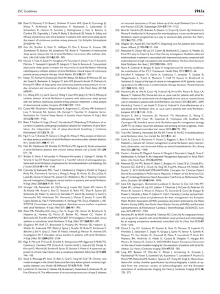 308. Patel D, Mohanty P, Di Biase L, Shaheen M, Lewis WR, Quan K, Cummings JE,
Wang P, Al-Ahmad A, Venkatraman P, Nashawati E, Lakkireddy D,
Schweikert R, Horton R, Sanchez J, Gallinghouse J, Hao S, Beheiry S,
Cardinal DS, Zagrodzky J, Canby R, Bailey S, Burkhardt JD, Natale A. Safety and
efﬁcacy of pulmonary vein antral isolation in patients with obstructive sleep apnea:
the impact of continuous positive airway pressure. Circ Arrhythm Electrophysiol
2010;3:445–451.
309. Fein AS, Shvilkin A, Shah D, Haffajee CI, Das S, Kumar K, Kramer DB,
Zimetbaum PJ, Buxton AE, Josephson ME, Anter E. Treatment of obstructive
sleep apnea reduces the risk of atrial ﬁbrillation recurrence after catheter abla-
tion. J Am Coll Cardiol 2013;62:300–305.
310. Naruse Y, Tada H, Satoh M, Yanagihara M, Tsuneoka H, Hirata Y, Ito Y, Kuroki K,
Machino T, Yamasaki H, Igarashi M, Sekiguchi Y, Sato A, Aonuma K. Concomitant
obstructive sleep apnea increases the recurrence of atrial ﬁbrillation following
radiofrequency catheter ablation of atrial ﬁbrillation: clinical impact of continuous
positive airway pressure therapy. Heart Rhythm 2013;10:331–337.
311. Neilan TG, Farhad H, Dodson JA, Shah RV, Abbasi SA, Bakker JP, Michaud GF, van
der Geest R, Blankstein R, Steigner M, John RM, Jerosch-Herold M, Malhotra A,
Kwong RY. Effect of sleep apnea and continuous positive airway pressure on car-
diac structure and recurrence of atrial ﬁbrillation. J Am Heart Assoc 2013;2:
e000421.
312. Li L, Wang ZW, Li J, Ge X, Guo LZ, Wang Y, Guo WH, Jiang CX, Ma CS. Efﬁcacy of
catheter ablation of atrial ﬁbrillation in patients with obstructive sleep apnoea
with and without continuous positive airway pressure treatment: a meta-analysis
of observational studies. Europace 2014;16:1309–1314.
313. Cowie MR, Woehrle H, Wegscheider K, Angermann C, d’Ortho MP, Erdmann E,
Levy P, Simonds AK, Somers VK, Zannad F, Teschler H. Adaptive Servo-
Ventilation for Central Sleep Apnea in Systolic Heart Failure. N Engl J Med
2015;373:1095–1105.
314. Bitter T, Nolker G, Vogt J, Prinz C, Horstkotte D, Oldenburg O. Predictors of re-
currence in patients undergoing cryoballoon ablation for treatment of atrial ﬁbril-
lation: the independent role of sleep-disordered breathing. J Cardiovasc
Electrophysiol 2012;23:18–25.
315. Ng CY, Liu T, Shehata M, Stevens S, Chugh SS, Wang X. Meta-analysis of obstruct-
ive sleep apnea as predictor of atrial ﬁbrillation recurrence after catheter ablation.
Am J Cardiol 2011;108:47–51.
316. Hart RG, Eikelboom JW, Brimble KS, McMurtry MS, Ingram AJ. Stroke prevention
in atrial ﬁbrillation patients with chronic kidney disease. Can J Cardiol 2013;29:
S71–78.
317. Roldan V, Marin F, Fernandez H, Manzano-Fernandez S, Gallego P, Valdes M,
Vicente V, Lip GY. Renal impairment in a "real-life" cohort of anticoagulated pa-
tients with atrial ﬁbrillation (implications for thromboembolism and bleeding). Am
J Cardiol 2013;111:1159–1164.
318. Connolly SJ, Ezekowitz MD, Yusuf S, Eikelboom J, Oldgren J, Parekh A, Pogue J,
Reilly PA, Themeles E, Varrone J, Wang S, Alings M, Xavier D, Zhu J, Diaz R,
Lewis BS, Darius H, Diener HC, Joyner CD, Wallentin L, RE-LY Steering Commit-
tee and Investigators. Dabigatran versus warfarin in patients with atrial ﬁbrillation.
N Engl J Med 2009;361:1139–1151.
319. Granger CB, Alexander JH, McMurray JJ, Lopes RD, Hylek EM, Hanna M,
Al-Khalidi HR, Ansell J, Atar D, Avezum A, Bahit MC, Diaz R, Easton JD,
Ezekowitz JA, Flaker G, Garcia D, Geraldes M, Gersh BJ, Golitsyn S, Goto S,
Hermosillo AG, Hohnloser SH, Horowitz J, Mohan P, Jansky P, Lewis BS,
Lopez-Sendon JL, Pais P, Parkhomenko A, Verheugt FW, Zhu J, Wallentin L, AR-
ISTOTLE Committees and Investigators. Apixaban versus warfarin in patients
with atrial ﬁbrillation. N Engl J Med 2011;365:981–992.
320. Patel MR, Mahaffey KW, Garg J, Pan G, Singer DE, Hacke W, Breithardt G,
Halperin JL, Hankey GJ, Piccini JP, Becker RC, Nessel CC, Paolini JF,
Berkowitz SD, Fox KA, Califf RM, ROCKET AF Investigators. Rivaroxaban versus
warfarin in nonvalvular atrial ﬁbrillation. N Engl J Med 2011;365:883–891.
321. Giugliano RP, Ruff CT, Braunwald E, Murphy SA, Wiviott SD, Halperin JL,
Waldo AL, Ezekowitz MD, Weitz JI, Spinar J, Ruzyllo W, Ruda M, Koretsune Y,
Betcher J, Shi M, Grip LT, Patel SP, Patel I, Hanyok JJ, Mercuri M, Antman EM,
Investigators EA-T. Edoxaban versus warfarin in patients with atrial ﬁbrillation.
N Engl J Med 2013;369:2093–2104.
322. Page K, Marwick TH, Lee R, Grenfell R, Abhayaratna WP, Aggarwal A, Briffa TG,
Cameron J, Davidson PM, Driscoll A, Garton-Smith J, Gascard DJ, Hickey A,
Korczyk D, Mitchell JA, Sanders R, Spicer D, Stewart S, Wade V. A systematic ap-
proach to chronic heart failure care: a consensus statement. Med J Aust 2014;201:
146–150.
323. Stock S, Pitcavage JM, Simic D, Altin S, Graf C, Feng W, Graf TR. Chronic care
model strategies in the United States and Germany deliver patient-centered, high-
quality diabetes care. Health Aff (Millwood) 2014;33:1540–1548.
324. Lundstrom H, Siersma V, Nielsen AB, Brodersen J, Reventlow S, Andersen PK, de
Fine Olivarius N. The effectiveness of structured personal care of type 2 diabetes
on recurrent outcomes: a 19 year follow-up of the study Diabetes Care in Gen-
eral Practice (DCGP). Diabetologia 2014;57:1119–1123.
325. Berti D, Hendriks JM, Brandes A, Deaton C, Crijns HJ, Camm AJ, Hindricks G,
Moons P, Heidbuchel H. A proposal for interdisciplinary, nurse-coordinated atrial
ﬁbrillation expert programmes as a way to structure daily practice. Eur Heart J
2013;34:2725–2730.
326. Wagner EH, Austin BT, Von Korff M. Organizing care for patients with chronic
illness. Milbank Q 1996;74:511–544.
327. Nieuwlaat R, Olsson SB, Lip GY, Camm AJ, Breithardt G, Capucci A, Meeder JG,
Prins MH, Levy S, Crijns HJ, Euro Heart Survey Investigators. Guideline-adherent
antithrombotic treatment is associated with improved outcomes compared with
undertreatment in high-risk patients with atrial ﬁbrillation. The Euro Heart Survey on
Atrial Fibrillation. Am Heart J 2007;153:1006–1012.
328. Nuno R, Coleman K, Bengoa R, Sauto R. Integrated care for chronic conditions:
the contribution of the ICCC Framework. Health Policy 2012;105:55–64.
329. Kirchhof P, Nabauer M, Gerth A, Limbourg T, Lewalter T, Goette A,
Wegscheider K, Treszl A, Meinertz T, Oeff M, Ravens U, Breithardt G,
Steinbeck G. Impact of the type of centre on management of AF patients: surpris-
ing evidence for differences in antithrombotic therapy decisions. Thromb Haemost
2011;105:1010–1023.
330. Hendriks JM, de Wit R, Crijns HJ, Vrijhoef HJ, Prins MH, Pisters R, Pison LA,
Blaauw Y, Tieleman RG. Nurse-led care vs. usual care for patients with atrial ﬁb-
rillation: results of a randomized trial of integrated chronic care vs. routine clinical
care in ambulatory patients with atrial ﬁbrillation. Eur Heart J 2012;33:2692–2699.
331. Hendriks J, Tomini F, van Asselt T, Crijns H, Vrijhoef H. Cost-effectiveness of a
specialized atrial ﬁbrillation clinic vs. usual care in patients with atrial ﬁbrillation.
Europace 2013;15:1128–1135.
332. Stewart S, Ball J, Horowitz JD, Marwick TH, Mahadevan G, Wong C,
Abhayaratna WP, Chan YK, Esterman A, Thompson DR, Scuffham PA,
Carrington MJ. Standard versus atrial ﬁbrillation-speciﬁc management strategy
(SAFETY) to reduce recurrent admission and prolong survival: pragmatic, multi-
centre, randomised controlled trial. Lancet 2015;385:775–784.
333. Tran HN, Tafreshi J, Hernandez EA, Pai SM, Torres VI, Pai RG. A multidisciplinary
atrial ﬁbrillation clinic. Curr Cardiol Rev 2013;9:55–62.
334. Conti A, Canuti E, Mariannini Y, Viviani G, Poggioni C, Boni V, Pini R, Vanni S,
Padeletti L, Gensini GF. Clinical management of atrial ﬁbrillation: early interven-
tions, observation, and structured follow-up reduce hospitalizations. Am J Emerg
Med 2012;30:1962–1969.
335. Carter L, Gardner M, Magee K, Fearon A, Morgulis I, Doucette S, Sapp JL, Gray C,
Abdelwahab A, Parkash R. An Integrated Management Approach to Atrial Fibril-
lation. J Am Heart Assoc 2016;5:e002950.
336. Peterson ED, Ho PM, Barton M, Beam C, Burgess LH, Casey DE Jr., Drozda JP Jr.,
Fonarow GC, Goff D Jr., Grady KL, King DE, King ML, Masoudi FA, Nielsen DR,
Stanko S. ACC/AHA/AACVPR/AAFP/ANA Concepts for Clinician-Patient
Shared Accountability in Performance Measures: A Report of the American Col-
lege of Cardiology/American Heart Association Task Force on Performance Mea-
sures. Circulation 2014;130:1984–1994.
337. Lane DA, Aguinaga L, Blomstrom-Lundqvist C, Boriani G, Dan GA, Hills MT,
Hylek EM, LaHaye SA, Lip GY, Lobban T, Mandrola J, McCabe PJ, Pedersen SS,
Pisters R, Stewart S, Wood K, Potpara TS, Gorenek B, Conti JB, Keegan R,
Power S, Hendriks J, Ritter P, Calkins H, Violi F, Hurwitz J. Cardiac tachyarrhyth-
mias and patient values and preferences for their management: the European
Heart Rhythm Association (EHRA) consensus document endorsed by the Heart
Rhythm Society (HRS), Asia Paciﬁc Heart Rhythm Society (APHRS), and Sociedad
Latinoamericana de Estimulacion Cardiaca y Electroﬁsiologia (SOLEACE). Euro-
pace 2015;17:1747–1769.
338. Hendriks JM, de Wit R, Vrijhoef HJ, Tieleman RG, Crijns HJ. An integrated chronic
care program for patients with atrial ﬁbrillation: study protocol and methodology
for an ongoing prospective randomised controlled trial. Int J Nurs Stud 2010;47:
1310–1316.
339. Donal E, Lip GY, Galderisi M, Goette A, Shah D, Marwan M, Lederlin M,
Mondillo S, Edvardsen T, Sitges M, Grapsa J, Garbi M, Senior R, Gimelli A,
Potpara TS, Van Gelder IC, Gorenek B, Mabo P, Lancellotti P, Kuck KH,
Popescu BA, Hindricks G, Habib G, Cosyns B, Delgado V, Haugaa KH,
Muraru D, Nieman K, Cohen A. EACVI/EHRA Expert Consensus Document
on the role of multi-modality imaging for the evaluation of patients with atrial ﬁb-
rillation. Eur Heart J Cardiovasc Imaging 2016;17:355–383.
340. Lang RM, Badano LP, Mor-Avi V, Aﬁlalo J, Armstrong A, Ernande L,
Flachskampf FA, Foster E, Goldstein SA, Kuznetsova T, Lancellotti P, Muraru D,
Picard MH, Rietzschel ER, Rudski L, Spencer KT, Tsang W, Voigt JU. Recommen-
dations for cardiac chamber quantiﬁcation by echocardiography in adults: an up-
date from the american society of echocardiography and the European
association of cardiovascular imaging. Eur Heart J Cardiovasc Imaging 2015;16:
233–271.
ESC Guidelines 2962a
 