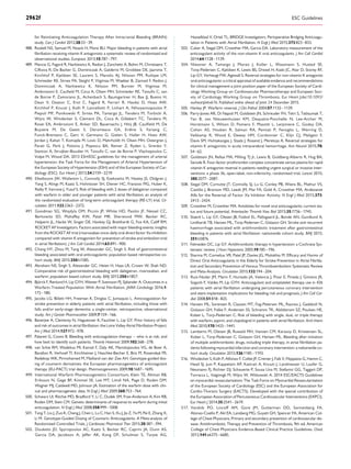 for Reinitiating Anticoagulation Therapy After Intracranial Bleeding (BRAIN)
study. Can J Cardiol 2012;28:33–39.
488. Roskell NS, Samuel M, Noack H, Monz BU. Major bleeding in patients with atrial
ﬁbrillation receiving vitamin K antagonists: a systematic review of randomized and
observational studies. Europace 2013;15:787–797.
489. Mancia G, Fagard R, Narkiewicz K, Redon J, Zanchetti A, Bohm M, Christiaens T,
Cifkova R, De Backer G, Dominiczak A, Galderisi M, Grobbee DE, Jaarsma T,
Kirchhof P, Kjeldsen SE, Laurent S, Manolis AJ, Nilsson PM, Ruilope LM,
Schmieder RE, Sirnes PA, Sleight P, Viigimaa M, Waeber B, Zannad F, Redon J,
Dominiczak A, Narkiewicz K, Nilsson PM, Burnier M, Viigimaa M,
Ambrosioni E, Cauﬁeld M, Coca A, Olsen MH, Schmieder RE, Tsiouﬁs C, van
de Borne P, Zamorano JL, Achenbach S, Baumgartner H, Bax JJ, Bueno H,
Dean V, Deaton C, Erol C, Fagard R, Ferrari R, Hasdai D, Hoes AW,
Kirchhof P, Knuuti J, Kolh P, Lancellotti P, Linhart A, Nihoyannopoulos P,
Piepoli MF, Ponikowski P, Sirnes PA, Tamargo JL, Tendera M, Torbicki A,
Wijns W, Windecker S, Clement DL, Coca A, Gillebert TC, Tendera M,
Rosei EA, Ambrosioni E, Anker SD, Bauersachs J, Hitij JB, Caulﬁeld M, De
Buyzere M, De Geest S, Derumeaux GA, Erdine S, Farsang C,
Funck-Brentano C, Gerc V, Germano G, Gielen S, Haller H, Hoes AW,
Jordan J, Kahan T, Komajda M, Lovic D, Mahrholdt H, Olsen MH, Ostergren J,
Parati G, Perk J, Polonia J, Popescu BA, Reiner Z, Ryden L, Sirenko Y,
Stanton A, Struijker-Boudier H, Tsiouﬁs C, van de Borne P, Vlachopoulos C,
Volpe M, Wood DA. 2013 ESH/ESC guidelines for the management of arterial
hypertension: the Task Force for the Management of Arterial Hypertension of
the European Society of Hypertension (ESH) and of the European Society of Car-
diology (ESC). Eur Heart J 2013;34:2159–2219.
490. Eikelboom JW, Wallentin L, Connolly SJ, Ezekowitz M, Healey JS, Oldgren J,
Yang S, Alings M, Kaatz S, Hohnloser SH, Diener HC, Franzosi MG, Huber K,
Reilly P, Varrone J, Yusuf S. Risk of bleeding with 2 doses of dabigatran compared
with warfarin in older and younger patients with atrial ﬁbrillation: an analysis of
the randomized evaluation of long-term anticoagulant therapy (RE-LY) trial. Cir-
culation 2011;123:2363–2372.
491. Goodman SG, Wojdyla DM, Piccini JP, White HD, Paolini JF, Nessel CC,
Berkowitz SD, Mahaffey KW, Patel MR, Sherwood MW, Becker RC,
Halperin JL, Hacke W, Singer DE, Hankey GJ, Breithardt G, Fox KA, Califf RM,
ROCKET AF Investigators. Factors associated with major bleeding events: insights
from the ROCKET AF trial (rivaroxaban once-daily oral direct factor Xa inhibition
compared with vitamin K antagonism for prevention of stroke and embolism trial
in atrial ﬁbrillation). J Am Coll Cardiol 2014;63:891–900.
492. Chang HY, Zhou M, Tang W, Alexander GC, Singh S. Risk of gastrointestinal
bleeding associated with oral anticoagulants: population based retrospective co-
hort study. BMJ 2015;350:h1585.
493. Abraham NS, Singh S, Alexander GC, Heien H, Haas LR, Crown W, Shah ND.
Comparative risk of gastrointestinal bleeding with dabigatran, rivaroxaban, and
warfarin: population based cohort study. BMJ 2015;350:h1857.
494. Bjo¨rck F, Renlund H, Lip GYH, Wester P, Svensson PJ, Sja¨lander A. Outcomes in a
Warfarin-Treated Population With Atrial Fibrillation. JAMA Cardiology 2016;1:
172–180.
495. Jacobs LG, Billett HH, Freeman K, Dinglas C, Jumaquio L. Anticoagulation for
stroke prevention in elderly patients with atrial ﬁbrillation, including those with
falls and/or early-stage dementia: a single-center, retrospective, observational
study. Am J Geriatr Pharmacother 2009;7:159–166.
496. Banerjee A, Clementy N, Haguenoer K, Fauchier L, Lip GY. Prior history of falls
and risk of outcomes in atrial ﬁbrillation: the Loire Valley Atrial Fibrillation Project.
Am J Med 2014;127:972–978.
497. Palareti G, Cosmi B. Bleeding with anticoagulation therapy – who is at risk, and
how best to identify such patients. Thromb Haemost 2009;102:268–278.
498. van Schie RM, Wadelius MI, Kamali F, Daly AK, Manolopoulos VG, de Boer A,
Barallon R, Verhoef TI, Kirchheiner J, Haschke-Becher E, Briz M, Rosendaal FR,
Redekop WK, Pirmohamed M, Maitland van der Zee AH. Genotype-guided dos-
ing of coumarin derivatives: the European pharmacogenetics of anticoagulant
therapy (EU-PACT) trial design. Pharmacogenomics 2009;10:1687–1695.
499. International Warfarin Pharmacogenetics Consortium, Klein TE, Altman RB,
Eriksson N, Gage BF, Kimmel SE, Lee MT, Limdi NA, Page D, Roden DM,
Wagner MJ, Caldwell MD, Johnson JA. Estimation of the warfarin dose with clin-
ical and pharmacogenetic data. N Engl J Med 2009;360:753–764.
500. Schwarz UI, Ritchie MD, Bradford Y, Li C, Dudek SM, Frye-Anderson A, Kim RB,
Roden DM, Stein CM. Genetic determinants of response to warfarin during initial
anticoagulation. N Engl J Med 2008;358:999–1008.
501. Tang T, Liu J, Zuo K, Cheng J, Chen L, Lu C, Han S, Xu J, Jia Z, Ye M, Pei E, Zhang X,
Li M. Genotype-Guided Dosing of Coumarin Anticoagulants: A Meta-analysis of
Randomized Controlled Trials. J Cardiovasc Pharmacol Ther 2015;20:387–394.
502. Douketis JD, Spyropoulos AC, Kaatz S, Becker RC, Caprini JA, Dunn AS,
Garcia DA, Jacobson A, Jaffer AK, Kong DF, Schulman S, Turpie AG,
Hasselblad V, Ortel TL, BRIDGE Investigators. Perioperative Bridging Anticoagu-
lation in Patients with Atrial Fibrillation. N Engl J Med 2015;373:823–833.
503. Cuker A, Siegal DM, Crowther MA, Garcia DA. Laboratory measurement of the
anticoagulant activity of the non-vitamin K oral anticoagulants. J Am Coll Cardiol
2014;64:1128–1139.
504. Niessner A, Tamargo J, Morais J, Koller L, Wassmann S, Husted SE,
Torp-Pedersen C, Kjeldsen K, Lewis BS, Drexel H, Kaski JC, Atar D, Storey RF,
Lip GY, Verheugt FW, Agewall S. Reversal strategies for non-vitamin K antagonist
oral anticoagulants: a critical appraisal of available evidence and recommendations
for clinical management-a joint position paper of the European Society of Cardi-
ology Working Group on Cardiovascular Pharmacotherapy and European Soci-
ety of Cardiology Working Group on Thrombosis. Eur Heart J;doi:10.1093/
eurheartj/ehv676. Published online ahead of print 24 December 2015.
505. Hanley JP. Warfarin reversal. J Clin Pathol 2004;57:1132–1139.
506. Parry-Jones AR, Di Napoli M, Goldstein JN, Schreuder FH, Tetri S, Tatlisumak T,
Yan B, van Nieuwenhuizen KM, Dequatre-Ponchelle N, Lee-Archer M,
Horstmann S, Wilson D, Pomero F, Masotti L, Lerpiniere C, Godoy DA,
Cohen AS, Houben R, Salman RA, Pennati P, Fenoglio L, Werring D,
Veltkamp R, Wood E, Dewey HM, Cordonnier C, Klijn CJ, Meligeni F,
Davis SM, Huhtakangas J, Staals J, Rosand J, Meretoja A. Reversal strategies for
vitamin K antagonists in acute intracerebral hemorrhage. Ann Neurol 2015;78:
54–62.
507. Goldstein JN, Refaai MA, Milling TJ Jr, Lewis B, Goldberg-Alberts R, Hug BA,
Sarode R. Four-factor prothrombin complex concentrate versus plasma for rapid
vitamin K antagonist reversal in patients needing urgent surgical or invasive inter-
ventions: a phase 3b, open-label, non-inferiority, randomised trial. Lancet 2015;
385:2077–2087.
508. Siegal DM, Curnutte JT, Connolly SJ, Lu G, Conley PB, Wiens BL, Mathur VS,
Castillo J, Bronson MD, Leeds JM, Mar FA, Gold A, Crowther MA. Andexanet
Alfa for the Reversal of Factor Xa Inhibitor Activity. N Engl J Med 2015;373:
2413–2424.
509. Crowther M, Crowther MA. Antidotes for novel oral anticoagulants: current sta-
tus and future potential. Arterioscler Thromb Vasc Biol 2015;35:1736–1745.
510. Staerk L, Lip GY, Olesen JB, Fosbol EL, Pallisgaard JL, Bonde AN, Gundlund A,
Lindhardt TB, Hansen ML, Torp-Pedersen C, Gislason GH. Stroke and recurrent
haemorrhage associated with antithrombotic treatment after gastrointestinal
bleeding in patients with atrial ﬁbrillation: nationwide cohort study. BMJ 2015;
351:h5876.
511. Felmeden DC, Lip GY. Antithrombotic therapy in hypertension: a Cochrane Sys-
tematic review. J Hum Hypertens 2005;19:185–196.
512. Sharma M, Cornelius VR, Patel JP, Davies JG, Molokhia M. Efﬁcacy and Harms of
Direct Oral Anticoagulants in the Elderly for Stroke Prevention in Atrial Fibrilla-
tion and Secondary Prevention of Venous Thromboembolism: Systematic Review
and Meta-Analysis. Circulation 2015;132:194–204.
513. Ruiz-Nodar JM, Marin F, Hurtado JA, Valencia J, Pinar E, Pineda J, Gimeno JR,
Sogorb F, Valdes M, Lip GYH. Anticoagulant and antiplatelet therapy use in 426
patients with atrial ﬁbrillation undergoing percutaneous coronary intervention
and stent implantation implications for bleeding risk and prognosis. J Am Coll Car-
diol 2008;51:818–825.
514. Hansen ML, Sorensen R, Clausen MT, Fog-Petersen ML, Raunso J, Gadsboll N,
Gislason GH, Folke F, Andersen SS, Schramm TK, Abildstrom SZ, Poulsen HE,
Kober L, Torp-Pedersen C. Risk of bleeding with single, dual, or triple therapy
with warfarin, aspirin, and clopidogrel in patients with atrial ﬁbrillation. Arch Intern
Med 2010;170:1433–1441.
515. Lamberts M, Olesen JB, Ruwald MH, Hansen CM, Karasoy D, Kristensen SL,
Kober L, Torp-Pedersen C, Gislason GH, Hansen ML. Bleeding after initiation
of multiple antithrombotic drugs, including triple therapy, in atrial ﬁbrillation pa-
tients following myocardial infarction and coronary intervention: a nationwide co-
hort study. Circulation 2012;126:1185–1193.
516. Windecker S, Kolh P, Alfonso F, Collet JP, Cremer J, Falk V, Filippatos G, Hamm C,
Head SJ, Juni P, Kappetein AP, Kastrati A, Knuuti J, Landmesser U, Laufer G,
Neumann FJ, Richter DJ, Schauerte P, Sousa Uva M, Stefanini GG, Taggart DP,
Torracca L, Valgimigli M, Wijns W, Witkowski A. 2014 ESC/EACTS Guidelines
on myocardial revascularization: The Task Force on Myocardial Revascularization
of the European Society of Cardiology (ESC) and the European Association for
Cardio-Thoracic Surgery (EACTS). Developed with the special contribution of
the European Association of Percutaneous Cardiovascular Interventions (EAPCI).
Eur Heart J 2014;35:2541–2619.
517. Vandvik PO, Lincoff AM, Gore JM, Gutterman DD, Sonnenberg FA,
Alonso-Coello P, Akl EA, Lansberg MG, Guyatt GH, Spencer FA, American Col-
lege of Chest Physicians. Primary and secondary prevention of cardiovascular dis-
ease: Antithrombotic Therapy and Prevention of Thrombosis, 9th ed: American
College of Chest Physicians Evidence-Based Clinical Practice Guidelines. Chest
2012;141:e637S–668S.
ESC Guidelines2962f
 