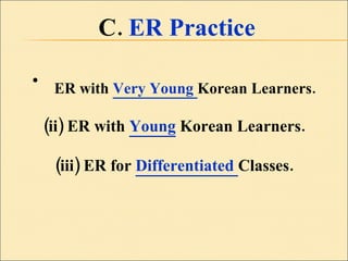 C.  ER Practice ER with  Very Young  Korean Learners. (ii) ER with  Young  Korean Learners. (iii) ER for  Differentiated  Classes. 