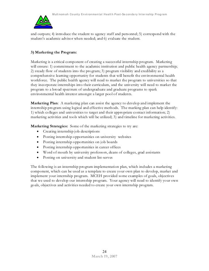 environmental health workforce development post secondary internship