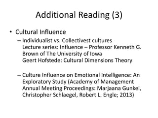 Additional Reading (3)
• Cultural Influence​
– Individualist vs. Collectivest cultures​
Lecture series: Influence – Profes...