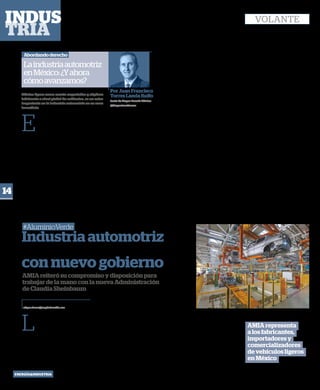 POR EDGAR RIVERA
edgar.rivera@capitalmedia.mx
Industria automotriz
trabajará de la mano
con nuevo gobierno
#AluminioVerde
L
as 22 empresas que conforman la
Asociación Mexicana de la Indus-
tria Automotriz (AMIA), felicita-
ron a la virtual ganadora a la pre-
sidencia de México, Claudia Sheinbaum
Pardo, por su triunfo en las elecciones
que se llevaron a cabo en nuestro país el
pasado 2 de junio.
En un comunicado, AMIA reiteró su
compromiso y disposición para trabajar
de la mano con el equipo de transición,
AMIA reiteró su compromiso y disposición para
trabajar de la mano con la nueva Administración
de Claudia Sheinbaum
México figura como cuarto exportador y séptimo
fabricante a nivel global de vehículos, es un actor
importante en la industria automotriz en su zona
inmediata
Por Juan Francisco
Torres Landa Ruffo
Socio de Hogan Lovells México
@Hoganlovellsmex
Laindustriaautomotriz
enMéxico:¿Yahora
cómoavanzamos?
Abordandoderecho
E
stamos en un momento de grandes
definiciones para la industria auto-
motriz en nuestro país. El sector que
ha sido uno de los grandes dinamos
de la economía mexicana se encuentra en una
coyuntura bastante compleja derivada de dis-
tintas variables que impactan su presente y su
futuro. Veamos algunos de los principales facto-
res vigentes en este momento y posibles deriva-
cionesenlassemanasymesesporvenir.
Empecemosporseñalarquelosconstruc-
toresyproveedoresdelsectorautomotriz
hangozadodeunadinámicadecrecimiento
sostenido,enespecialapartirde1994enque
conlaentradaenvigordelTLCANsehizola
apuestaestructuraldequeseríamosenMéxico
partedeunasofisticadacadenadesuministro
enlazonaeconómicadeNorteaméricacon
granintegración.
Coneseimpulsoydiseñoselogróenun
pardedécadasuncrecimientoexponencial
entodosloseslabonesdelacadena,logrando
queMéxicosevolvieradestinodemuchas
inversionesdesumarelevanciaquelocoloca-
roncomounjugadordealtoimpactoanivel
mundial.Dehecho,secolocócontalmagnitud
quehoymismofiguracomocuartoexportador
yséptimofabricanteanivelglobal.Méxicoesun
actorimportanteenlaindustriadeltransporte
automotrizensuzonainmediata,perotambién
enunsectoreconómicoqueesdelosmás
globalesencuantoasuorganización,operación
yentregas.
Sinembargo,elimpulsodecisivoquelaubi-
cacióngeográficaylostratadosinternacionales
dieronaMéxiconopodíanserperennes.De
entrada,lanegociacióndelT-MECylacargaque
implicóelcambiodereglasdeorigenhizode
esteejerciciounoconmayorescomplejidades
yobstáculosasortear.Altenernuevosreque-
rimientosdecontenidolocalysalariosdealto
perfil,Méxicohubodeajustarseparanoperder
sulugarydejarquesediluyerasuimportancia
enlasprincipalescadenasdesuministro.
Luegovinoelfenómenodelcambioenla
relacióngeopolíticaentreEUAyChina.Sede-
terminónecesarioporlosamericanoselyano
permitirunasobredependenciadeproductos
provenientesdeaquellanaciónasiática.Se
abrieronasílaspuertasparapermitirqueen
nuestropaísvinieranenormesinversionesde
empresasquenopuedenpermanecerenChina
paranoperdercompetitividad.Méxicoresulta
eldestinomásnaturalparaestarelocalización,
peronosinunesfuerzodehacerlatareapara
daralosinversionistaslascondicionesque
transparenteyevidentementesonnecesarias
paranofallareneseconcursoquesíexistecon
otrasjurisdicciones.
Agreguemosotrasituaciónderiesgo.Nos
referimosaloqueestápasandoenmateriade
electrificaciónyelectromovilidad.Sibienes
ciertoquenadiedudadequeenelmedianoy
largoplazolainmensamayoríadelosvehículos
lleguenaserdepropulsióneléctrica,lociertoes
queelcambionoseestádandoconlaveloci-
dadodefiniciónprevista.Hayproblemasserios
atomarencuenta,incluyendo,peronolimitado
a:lainstalacióndeelectrolineras,lacapacidad
deautonomíadelosvehículos,lacomplejidad
paraelcambioydisposicióndebaterías,el
impactoambientalentodoelciclocompleto
deproveeduría,yloscostosincrementalesde
fabricación.
Ennuestrocaso,enMéxico,hayunparde
factorescruciales.Enelsexenioqueacabano
sehapotenciadoelnearshoringabasedeno
concentrarseenelfactorSEI–Sdeseguridad,E
deenergía,eIdeinfraestructura.Ungranproble-
mapuessehanperdidoenormesposibilidades
parabeneficiaralaindustriaensuposible
consolidaciónenunazonadelibrecomercio
congranpenetraciónenelprocesomundialde
competitividad.
Porsiestonofuerasencillo,ahoratene-
moselcasodelosresultadosdelasrecientes
eleccionesennuestropaís.Elnuevogobierno
nopuedenidebeperdertiempoenencontrarel
balancenecesarioparaqueenlosdíasporvenir
mandelasseñalesclarasdeunapolíticaindus-
trialdealtoperfilydesentidocomúnenquese
abordentodoslosrubrosarribaindicados.
Solamenteconesosingredientespodremos
verqueelpotencialdelsectorautomotrizyde
movilidadenMéxicopuedadarsuplenobe-
neficioyescalededondeseencuentraahora.
Encasocontrariosepuedeestancaryotros
lugaresgeográficosdisputaránelliderazgoen
México,algunossitioscercanoscomoCosta
RicaoBrasil,yotrosunpocomáslejanoscomo
Vietnam,Indonesia,BulgariaoAustria,porcitar
algunos.
Asíesquelamesaestápuestaparauna
siguienteetapademuybuenasnoticiaspara
elsectorautomotriznacional.Lapreguntaes
sinuestraclasepolíticaharálopropiopara
eliminartrabasyobstáculos,yseanentonces
lasempresaslasquehagansutrabajopara
avanzaryseguirdestacandolagrancantidady
calidaddevehículosfabricados,yahoraincluso
diseñadosydesarrolladosenMéxico.Espere-
mostenerbuenasnoticiaspronto.
así como con la nueva Administración, el
nuevo Congreso de la Unión, y las nuevas
autoridades estatales emanadas de la jor-
nada electoral.
El sector automotriz refrendó su com-
promiso de seguir trabajando por un
ambiente propicio para la inversión y las
operaciones de la industria, contribuyen-
do a un México más próspero y equitati-
vo.
Cabe señalar que, la AMIA es una
asociación civil que representa a los fa-
bricantes, importadores y comercializa-
dores de vehículos ligeros nuevos esta-
blecidos en México, además, promueve
el crecimiento y la industria automotriz
en beneficio de nuestro país. Está inte-
grada por Audi, BMW, Ford, General Mo-
tors, Honda, Hyundai, Kia, Mazda, Mer-
cedes Benz, Nissan, Stellantis, Toyota,
Volkswagen, Chirey, Jaguar Land Rover,
Mitsubishi, Renault, SAIC International,
Subaru, Suzuki y Volvo.
AMIA representa
a los fabricantes,
importadores y
comercializadores
de vehículos ligeros
en México
Elsector
automotriz
refrendó su
compromiso de
seguir trabajando
por un ambiente
propicio para la
inversión y las
operaciones de
la industria en
México.
FOTO: ENVATO
14
ENERGÍA&INDUSTRIA JULIO 2024
VOLANTE
 