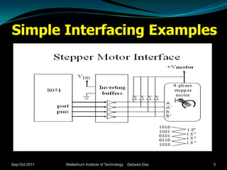 Simple Interfacing Examples




Sep-Oct 2011   Mallabhum Institute of Technology   Debasis Das   3
 