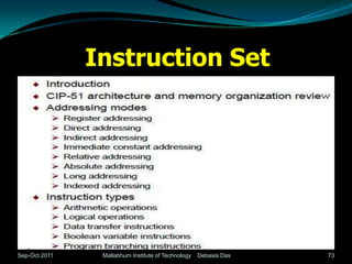 Instruction Set




Sep-Oct 2011    Mallabhum Institute of Technology   Debasis Das   73
 
