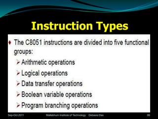 Instruction Types




Sep-Oct 2011     Mallabhum Institute of Technology   Debasis Das   86
 