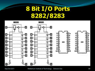 8 Bit I/O Ports
                 8282/8283




Sep-Oct 2011   Mallabhum Institute of Technology   Debasis Das   68
 