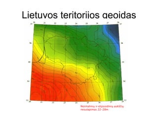Lietuvos teritorijos geoidas
Normalinių ir elipsoidinių aukščių
nesutapimas 22-28m
 