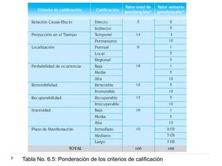 Tabla No. 6.5: Ponderación de los criterios de calificación
 