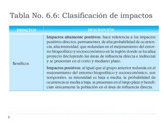 Tabla No. 6.6: Clasificación de impactos
 