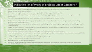 Indicative list of types of projects under Category A
 