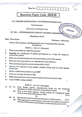 EV5301- Environment Impact Assessment-previous year question paper