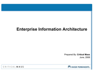 Enterprise Information Architecture  Prepared By:  Critical Mass June, 2008 